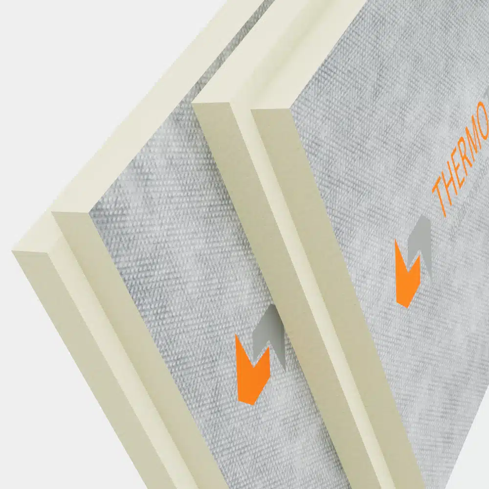 Panouri PIR fatade Thermotop DV cu membrană permeabilă PE+PP, special conceput pentru termosisteme și fațade ventilate care respiră.