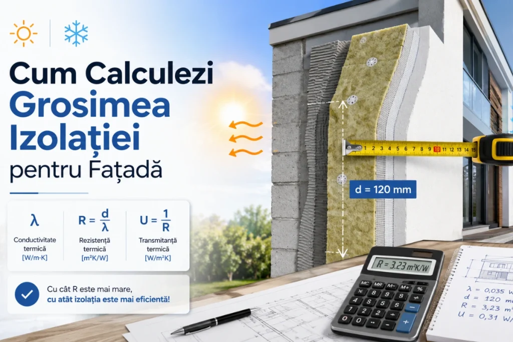 Calcul grosime izolație fațadă cu panouri termoizolante și valori R/U